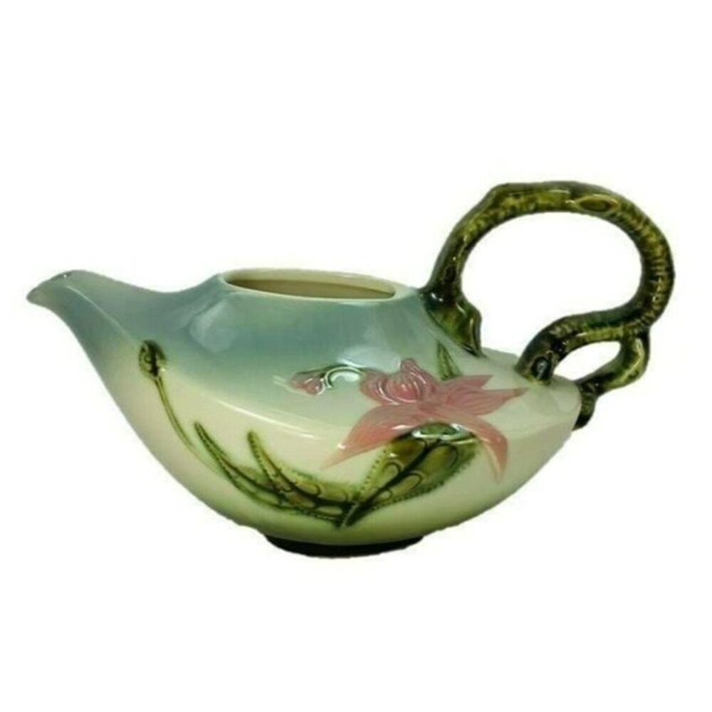 Hull Pottery W26 Teapot Woodlands Pink Blue Green Glossy Glaze NO‎ LID Vtg READ